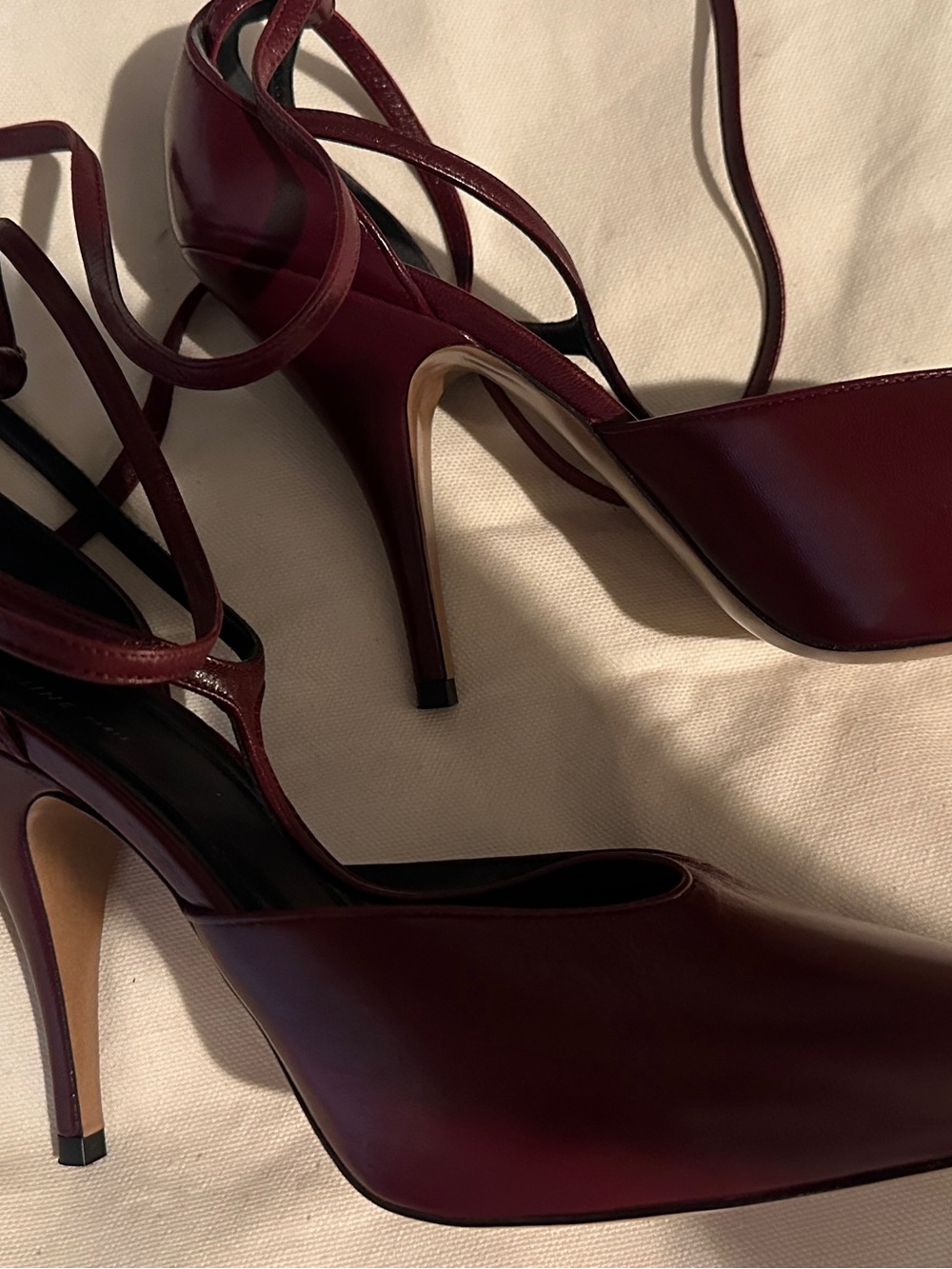 Celine Burgundy Leather T-Strap Wrap Heels - Picture 7 of 15